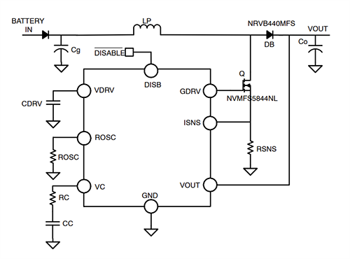 Application Circuit Diagram - onsemi NCV8877 Non-Synchronous Boost Controller